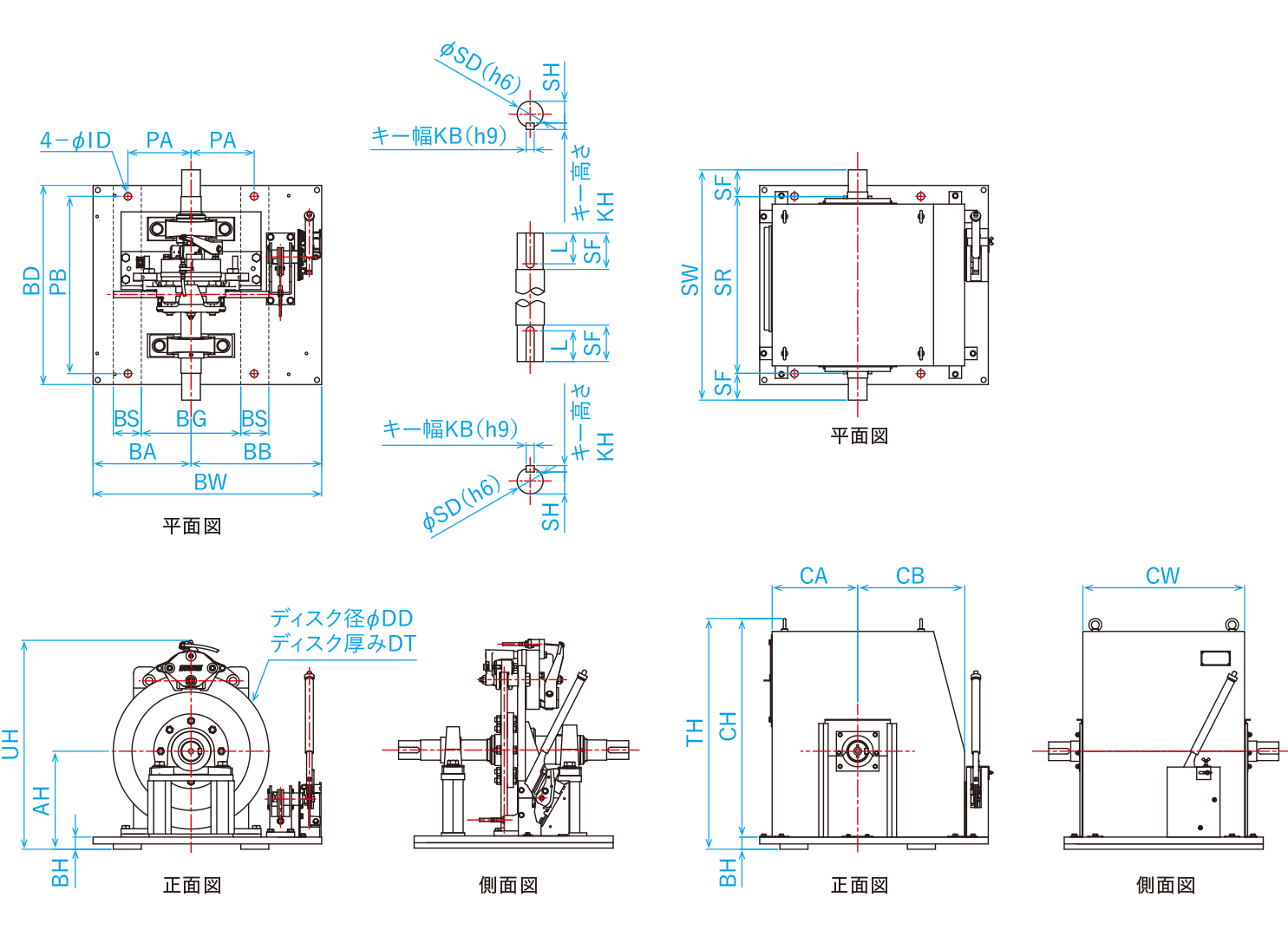SUNTES ECE-1513 / ECE-1514 / ECE-1515 / ECE-2115 / ECE-2116 DC Electromagnetic Brakes dimensional drawing