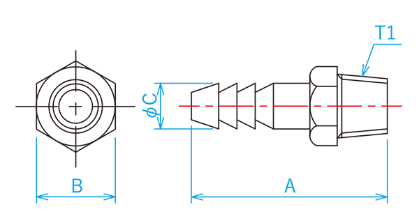 ホースニップルの寸法図